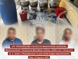 Satuan Resnarkoba Polresta Manokwari berhasil mengungkap produksi minuman keras lokal jenis Cap Tikus (CT)