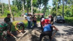 Peduli Keselamatan Pengguna Jalan, TNI, Polri dan Pemerintah Kecamatan Dimembe, Kerja Bakti Gerakan Indonesia Asri Timbun Jalan Berlubang di Ruas Poros Dimembe – Likupang